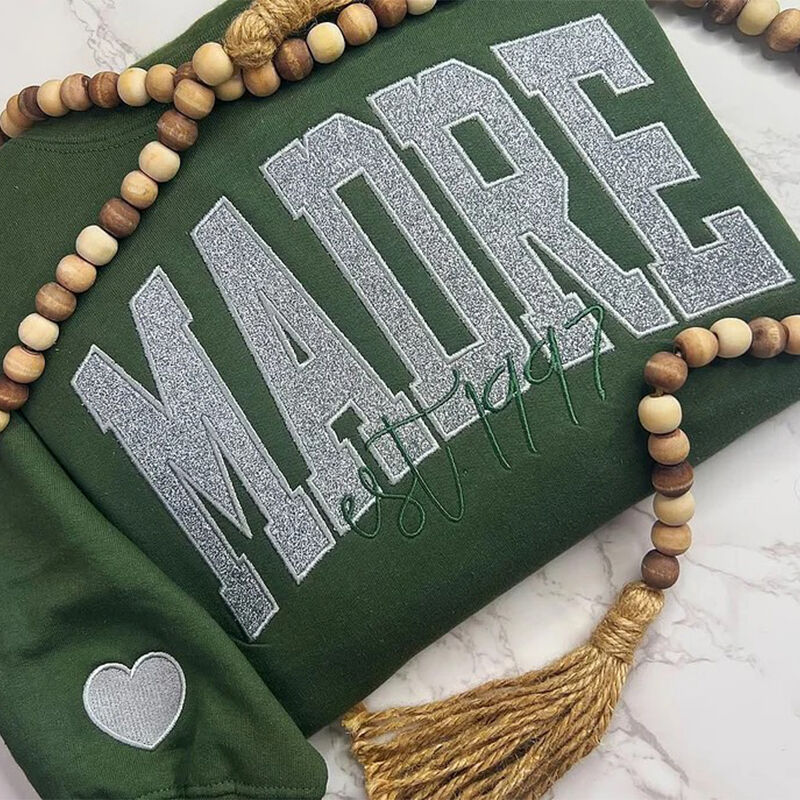 Personalized Sweatshirt Embroidered Custom Mom Glitter Design Perfect Gift for Mother's Day