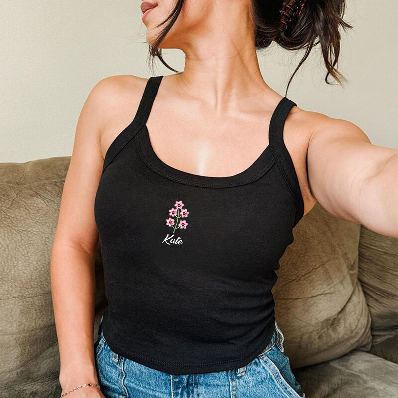 Personalized Tank Top Embroidered Camisole Custom Gorgeous Flowers Design Exquisite Gift for Her