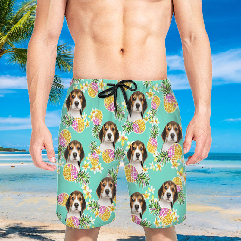 Personalized Picture Men's Beach Shorts with Pineapple Pattern Nice Gift for Family