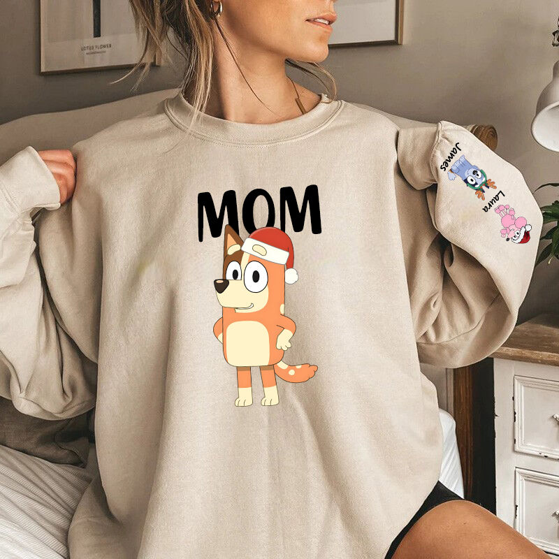 Personalized Sweatshirt Custom Bluey Mama Cartoon Pattern Christmas Design Perfect Gift for Mom