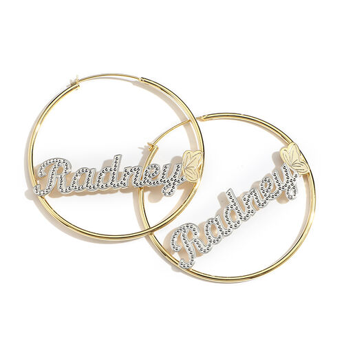 Butterfly Two Tone Personalized Name Hoop Earrings