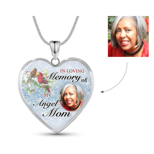 "In Loving Memory of My Angel Mom" Custom Photo Memorial Necklace