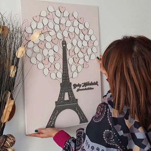 Livre d'Or Personnalisé Tour Eiffel en Acrylique Bois avec Inserts