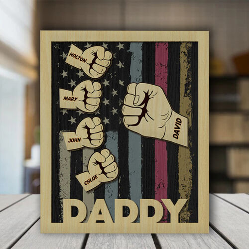 Personalized Name Puzzle Frame Fist Bump with Stars and Stripes Engraving for Dear Dad