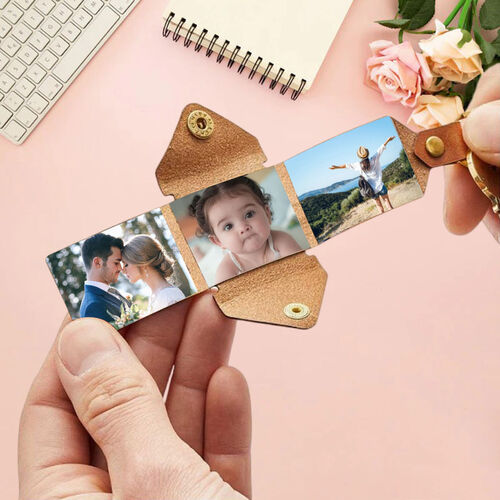 Personalized Multi Photo Leather Envelope Keychain for Girlfriend