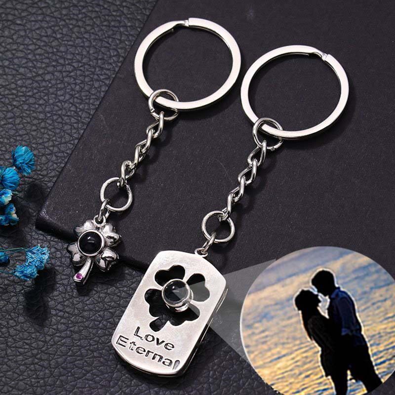 Porte-clés Personnalisé Photo Projection - Amoureux Trèfle Pour les couples