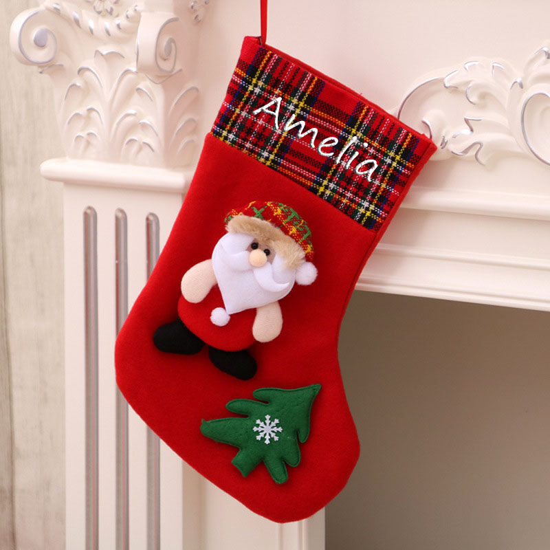 Personalized Red Santa Pine Custom Name Christmas Sock
