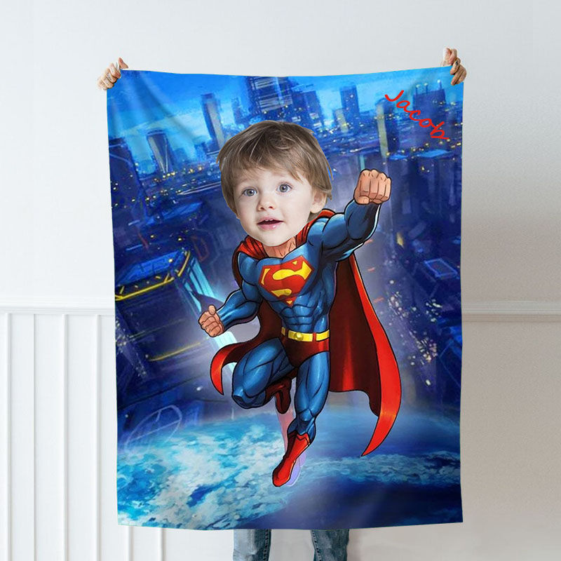 Personalized Custom Photo Blanket Cartoon Character High Altitude City Night View Background Flannel Blanket Gift