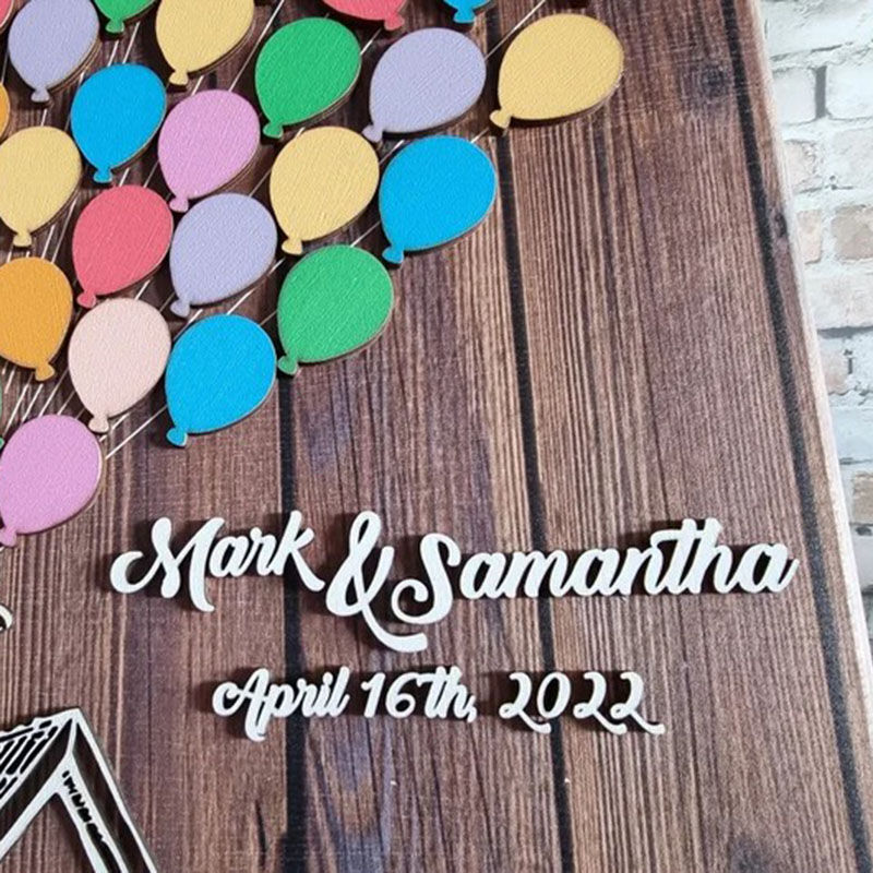 Personalized Colorful Balloons Wooden Acrylic Custom Name Guest Book
