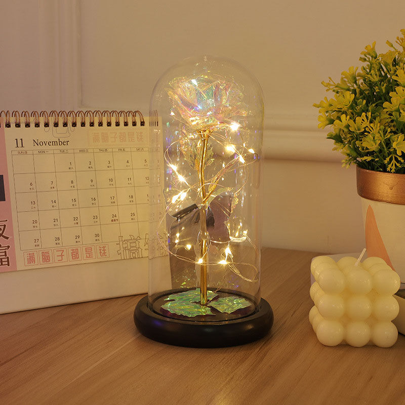 Galaxy Rose Glass Lampshade Preserved Flower Rose Butterfly Decoration Night Light Gift