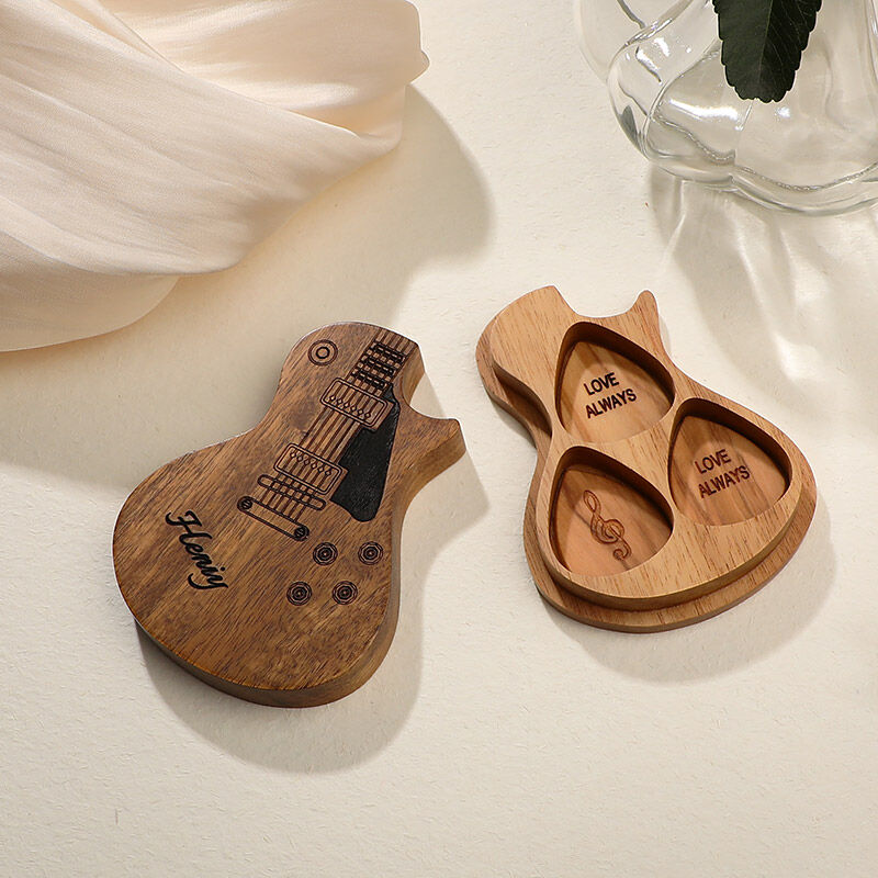 Personalized Wooden Guitar Picks with Case