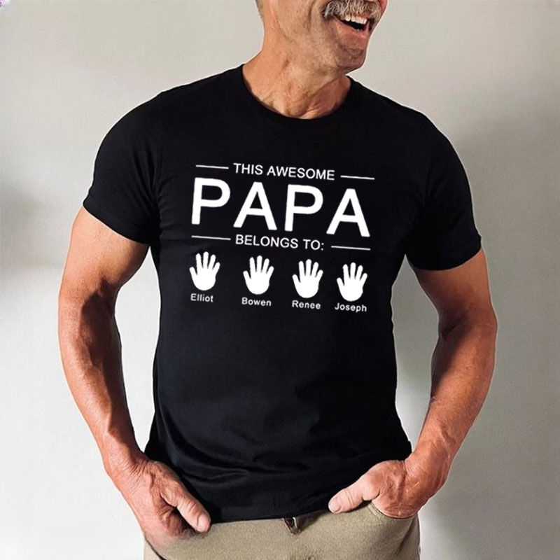 Personalized T-shirt Handprint Pattern with Custom Name Interesting Gift for Dad