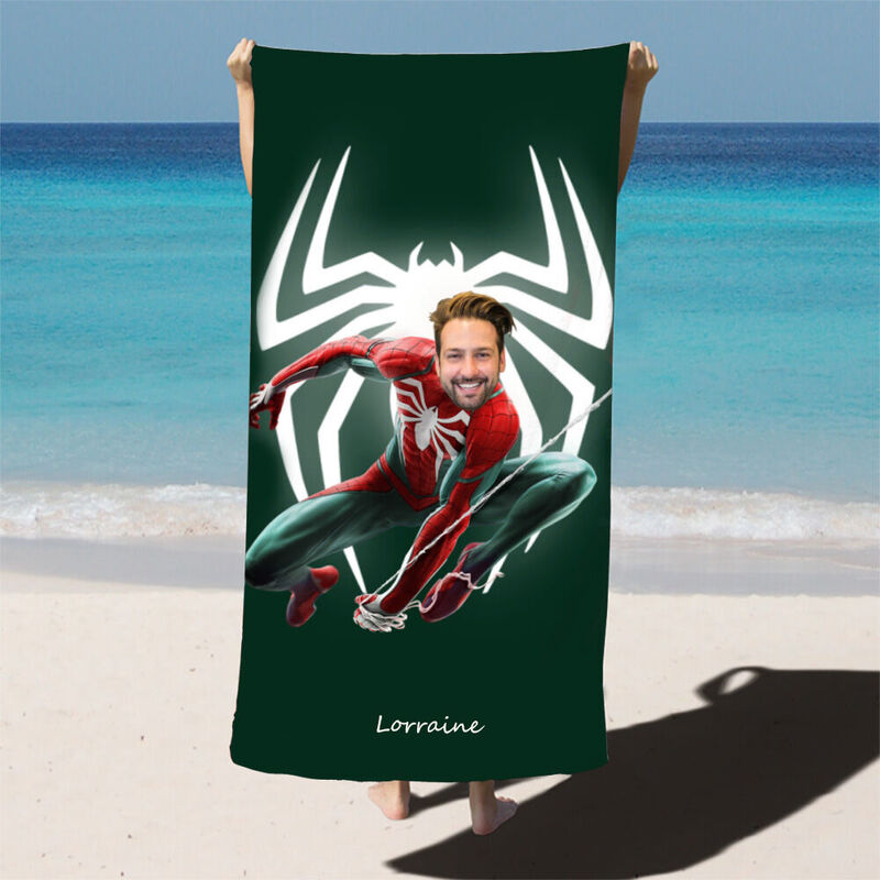 Personalized Name And Picture Beach Bath Towel with Glowing Spider Pattern Creative Present