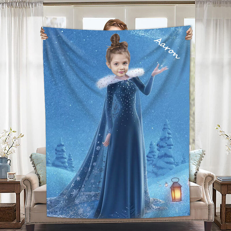 Personalized Photo Blanket With Ice And Snow Gift For Girl Warm Winter Gift For Daughter