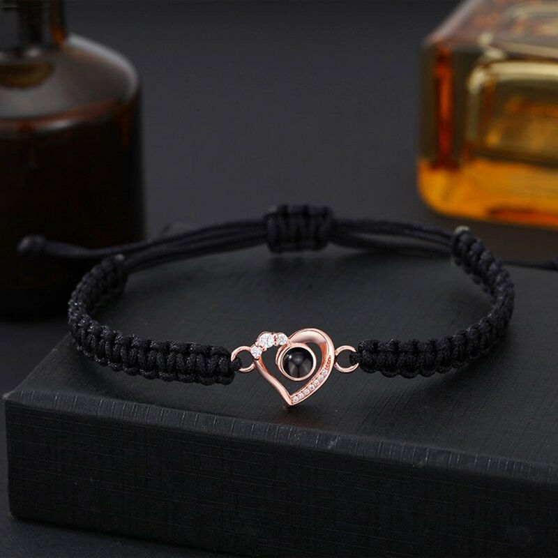 Personalized Projected Picture Bracelet Braided Rope With Love Pendant Warm Gift For Christmas