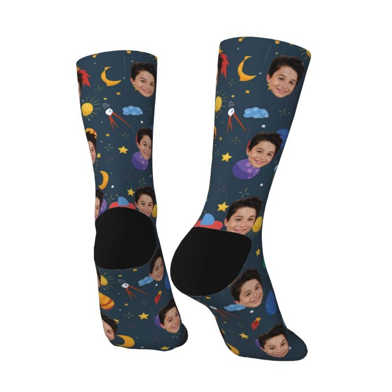 Personalisierte Socken mit Gesicht, bedruckt mit Kinderfotos und Sternen für Papa