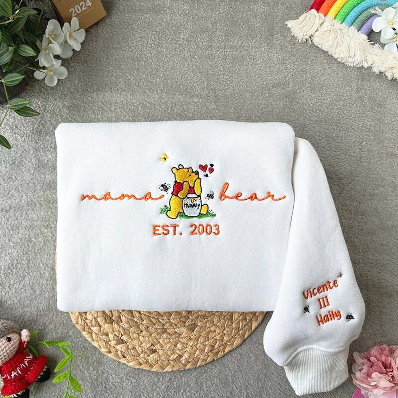 Personalized Sweatshirt Embroidered Mama Bear with Custom Names Cute Design Warm Mother's Day Gift