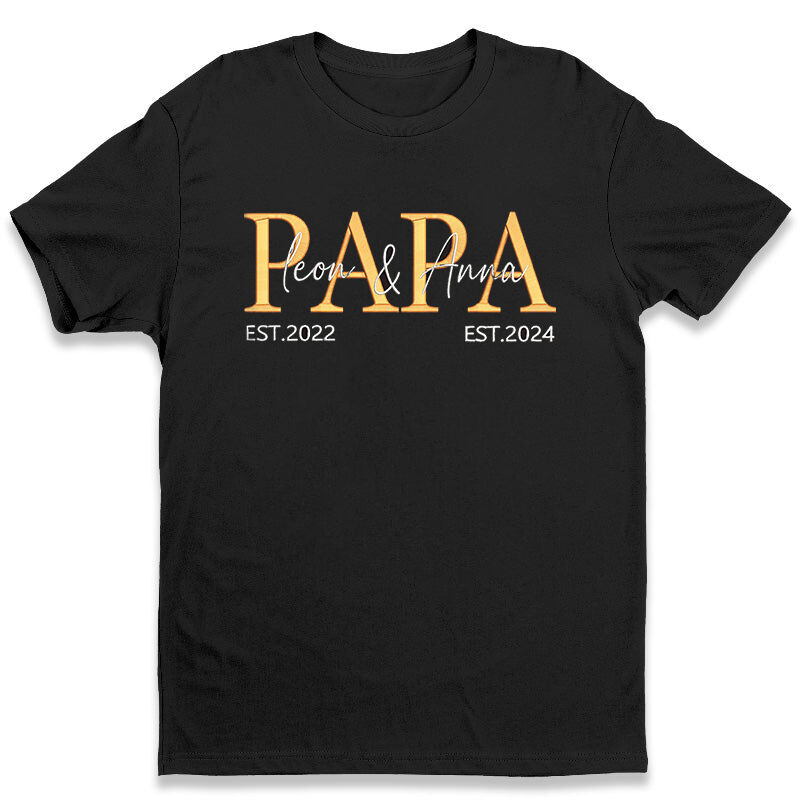 Personalisiertes T-Shirt Papa mit Namen und Datum bestickt Einzigartiges Geschenk zum Vatertag