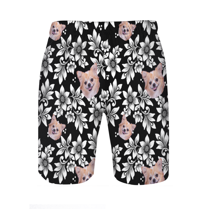 Personalized Picture Men's Beach Shorts with White Flowers Pattern Simple Gift for Family