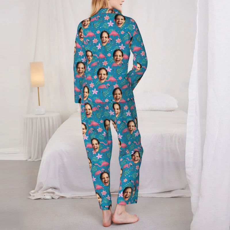 Personalisierte Pyjamas benutzerdefinierte Foto Flamingo Blumenmuster künstlerisches Design kreatives Geschenk für die Familie