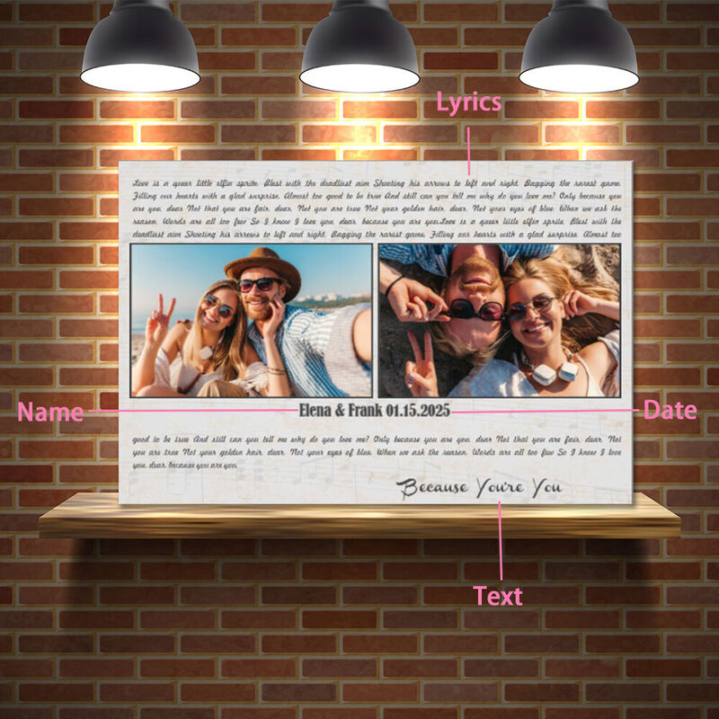 Personalized Picture Canvas Wall Art with Custom Lyrics Creative Gift for Couples