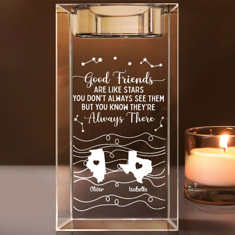 Personalized Crystal Candle Holder with Custom Names as Long-Distance Birthday Gifts for Friends