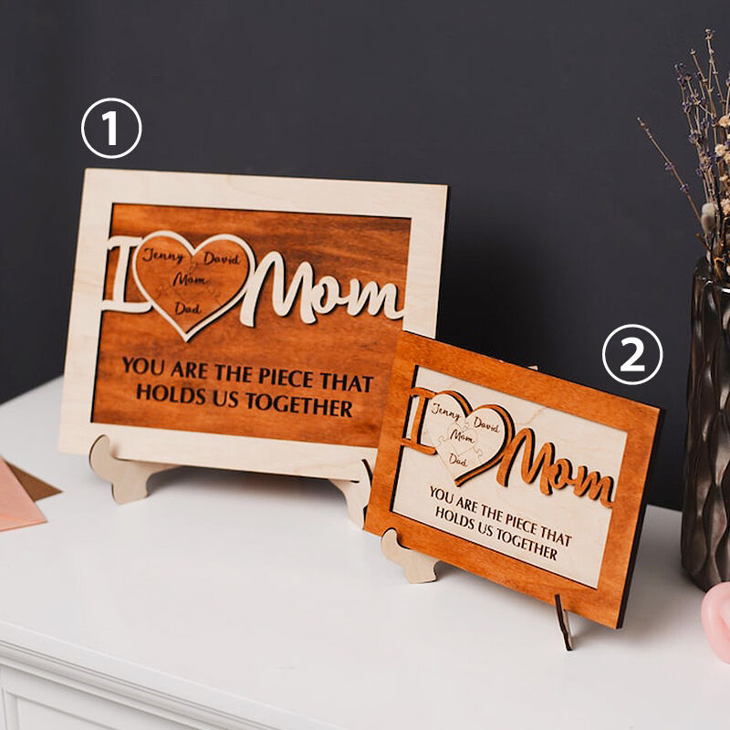 Personalized Frame I Love Mom Custom Name Heart Puzzle Design Unique Mother's Day Gift for Dear Mama