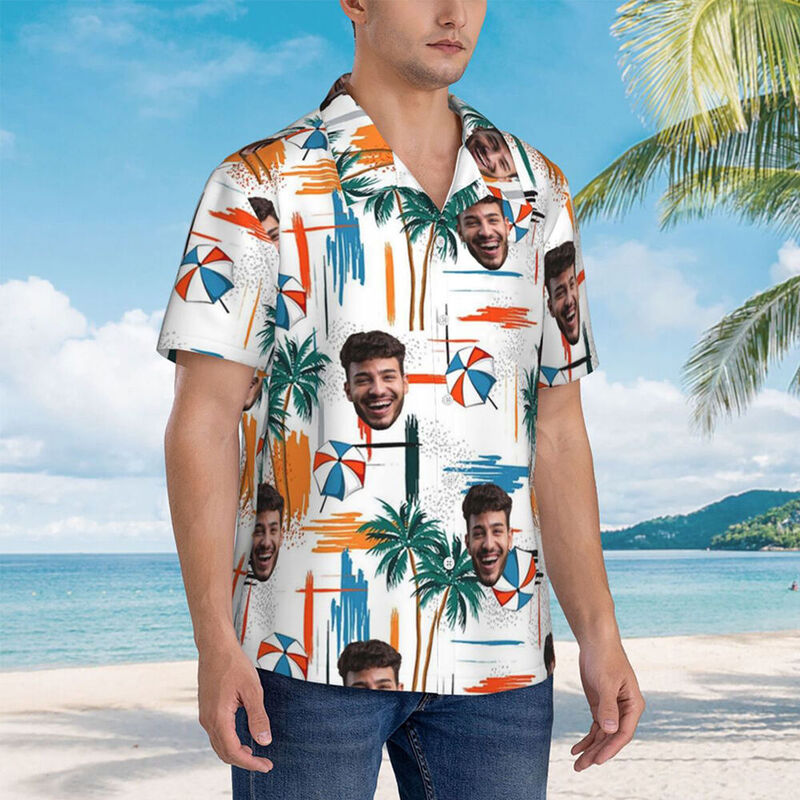 Personalized Hawaiian Shirt with Beach Umbrella Pattern Holiday Look Birthday Gift for Men