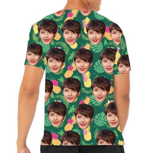 Custom Face Hawaiian T-Shirt With Pineapple & Leaves