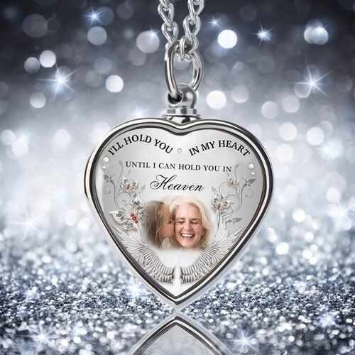"Ich werde dich in meinem Herzen halten" Personalisierte Bild Gedenken Urne Halskette