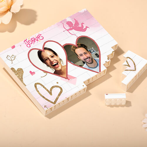 Personalisierte Bausteine Puzzle Individuelle Foto Bauklötze Rechteck mit Amor-Muster Valentinstag Geschenk