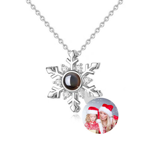 Personalized Snowflake Photo Projection Necklace with Diamonds for Women