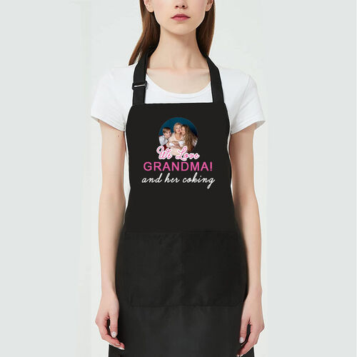 Personalized Photo Apron Warm Present for Grandmother "We Love Grandma And Her Cooking"