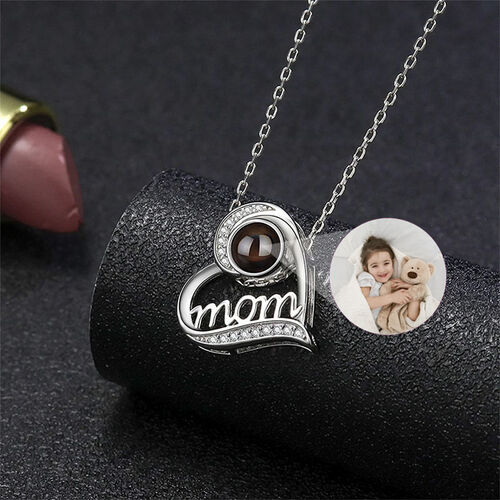 Personalized Photo Projection Mom In Heart Necklace With Picture Inside