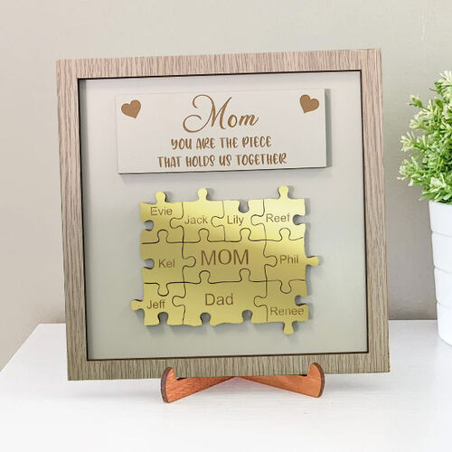 Personalisierte Gelbgold Name Puzzle-Rahmen "Du bist das Stück, das uns zusammenhält" Geschenk zum Muttertag