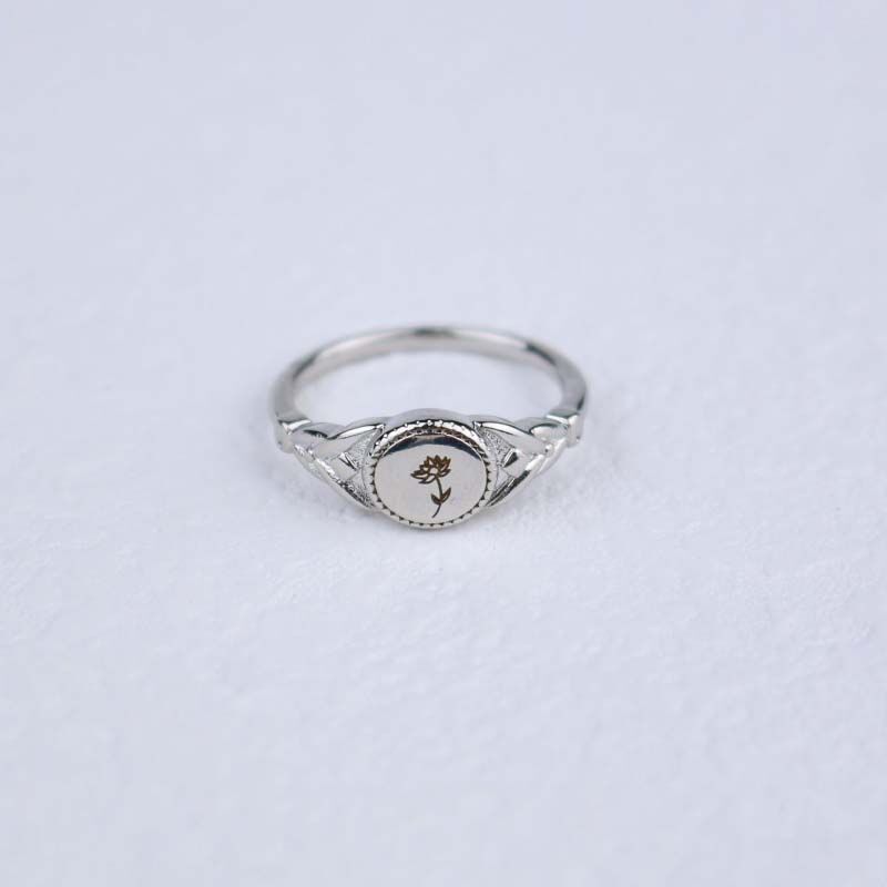 Personalized Engraving Birth Flower Ring
