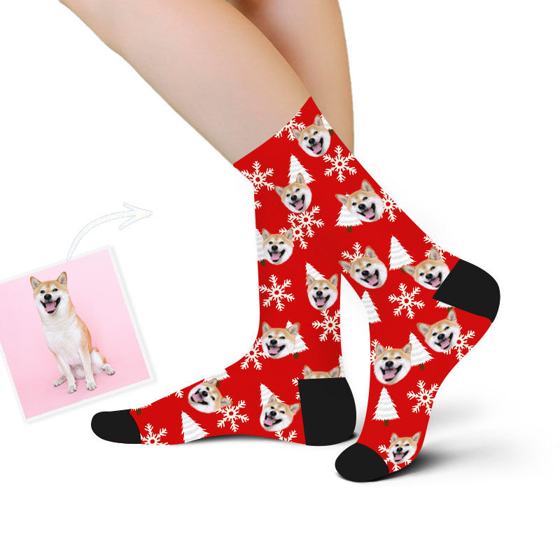 Personalized Face Picture Socks Printed with Snowflake for Cute Pet