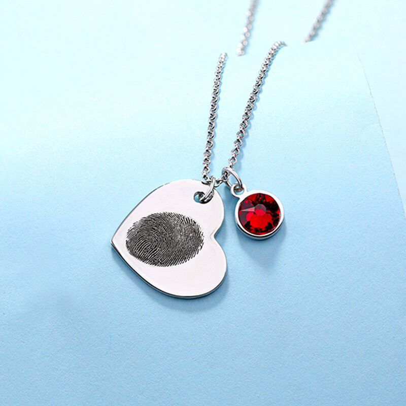 Personalized Fingerprint Heart Necklace with Birthstone