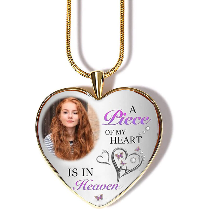 "A Piece of My Heart Is in Heaven" Custom Photo Necklace Style B