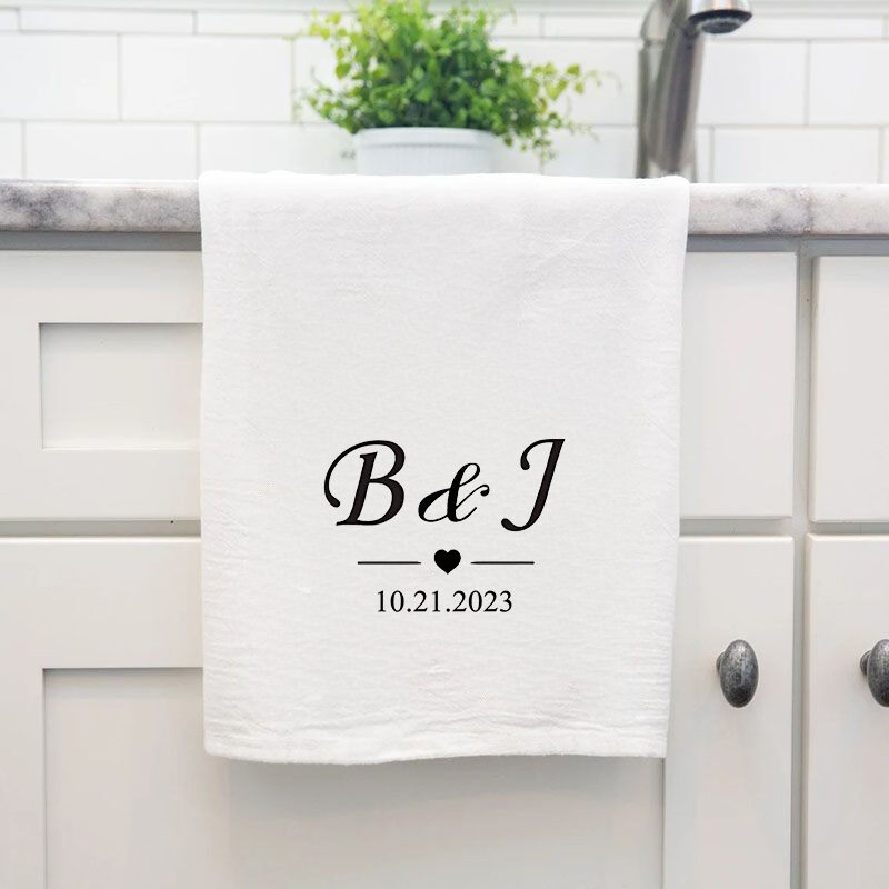 Personalized Towel with Custom Letter and Date Simple Elegant Design Gift for Anniversary