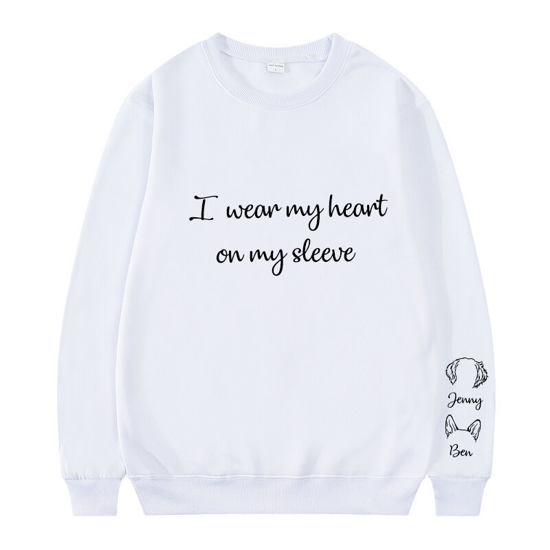 Personalized Sweatshirt with Custom Pet Ear Outline On The Sleeve Adorable Gift for Pet Lover