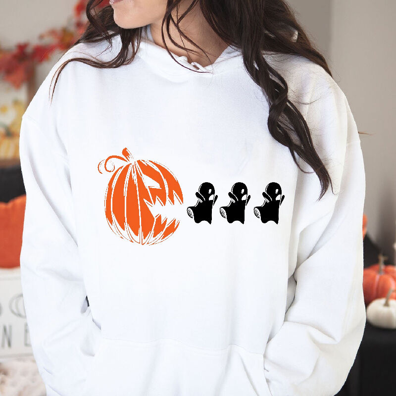 Casual Hoodie with Devil Pumpkin Pattern Funny Gift for Halloween