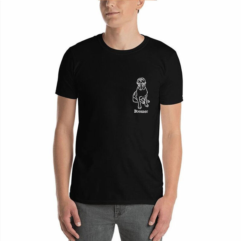T-shirt personnalisé brodé d'un dessin de contour d'animal de compagnie Cadeau unique pour l'amoureux des animaux de compagnie