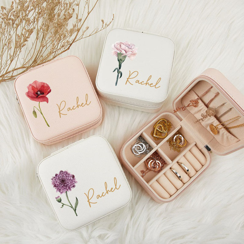 Personalized Jewelry Box With Custom Name And Birthday Flowers Unique Christmas Gift For Family