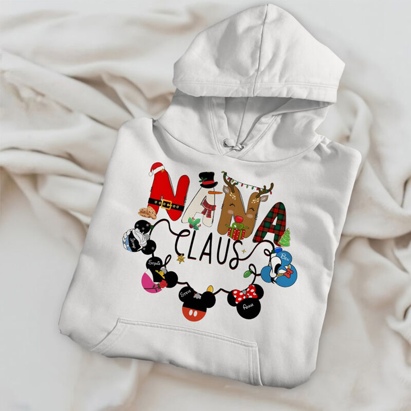 Personalized Hoodie Nana Claus Festal Design with Custom Names Christmas Gift for Grandma