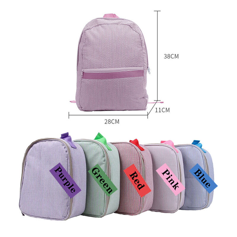 Customized Kids Backpack with Embroidered Name Seersucker School Bag for Students