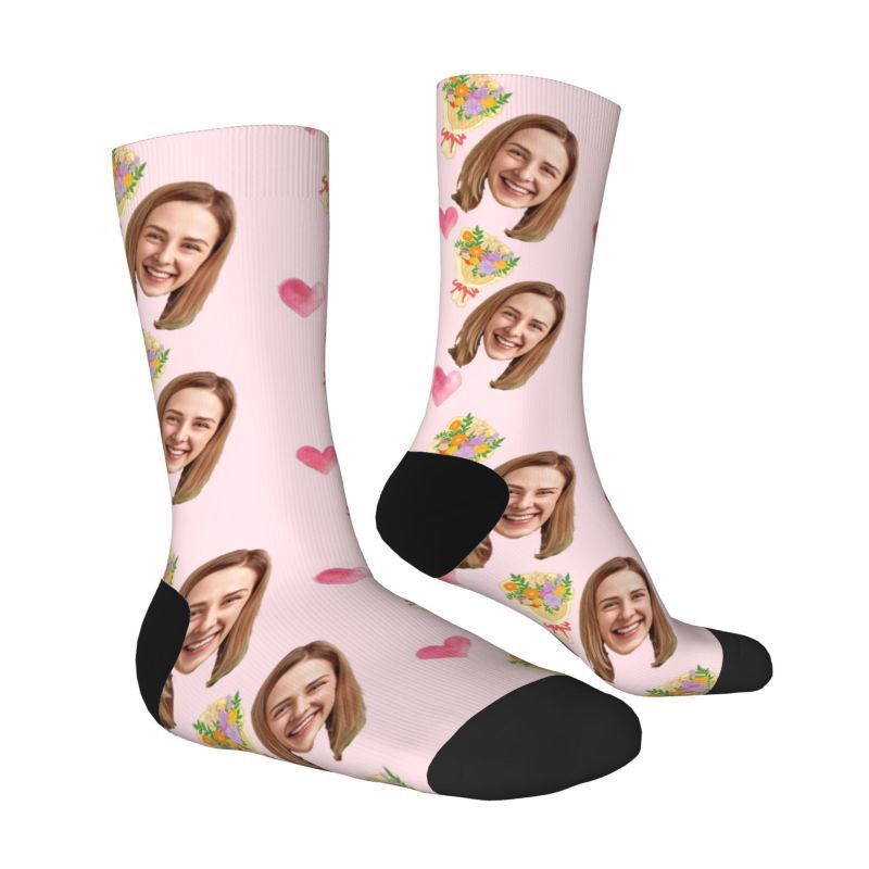 Personalized Face Socks Bouquet Pattern Suitable for Wedding Gift to Wife