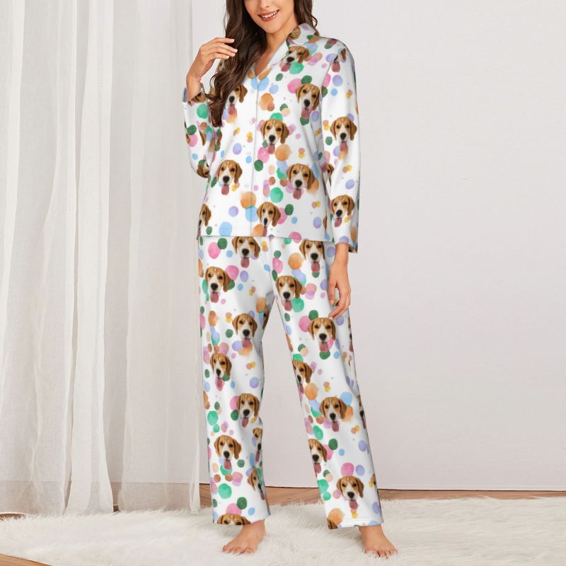 Personalisierte Pyjamas benutzerdefinierte Haustier Foto bunte Tinte Punkte Muster Design Vibrant Geschenk für ihre Familie