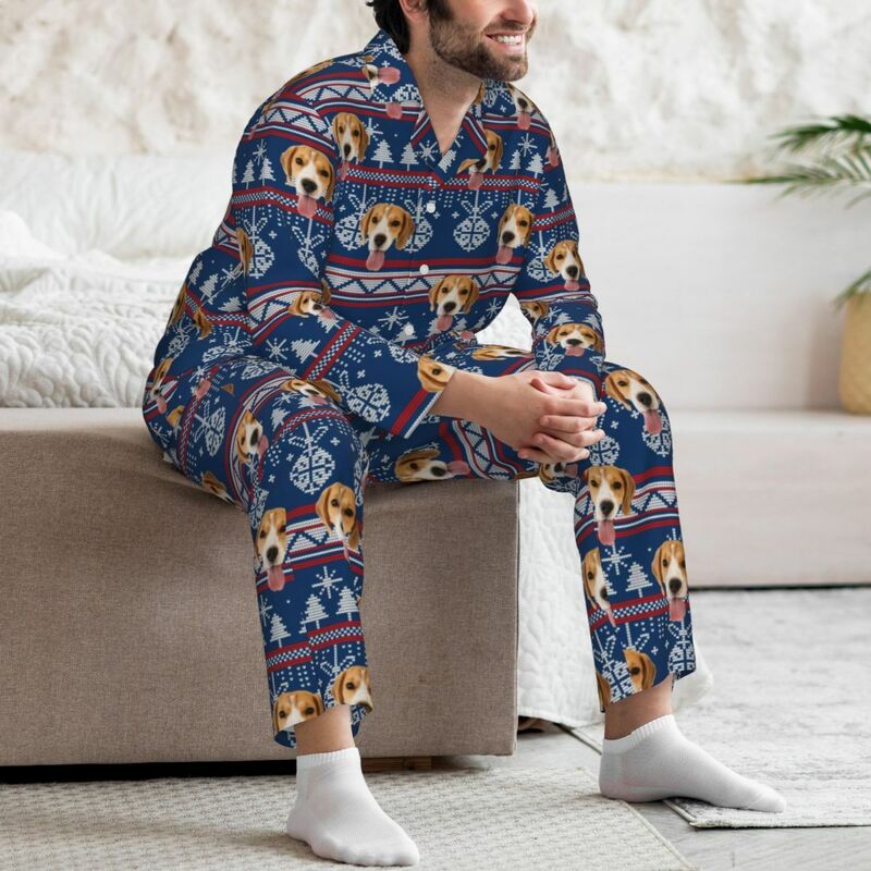 Personalisierte Pyjamas mit individuellem Foto Glocke Weihnachtsbaum Festliche Atmosphäre Design Perfektes Geschenk für die Familie