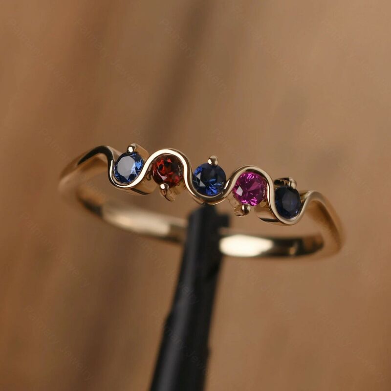 Personalised Birthstone Wave Ring Gift for Mother's Day